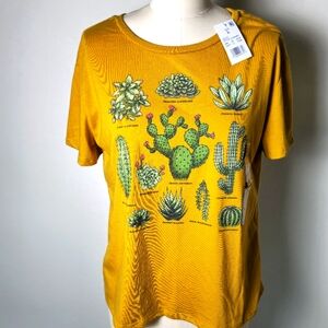 NWT Fifth Sun Succulent Tee, woman's large, shirt sleeve, mustard yellow